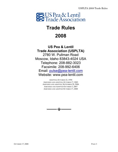 2008 USAPLTA Trade Rules