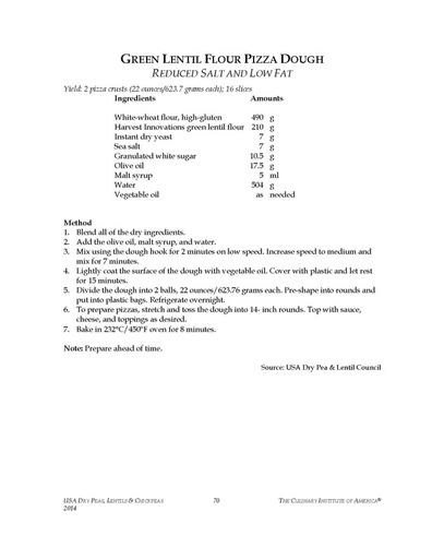 Green lentil flour pizza dough
