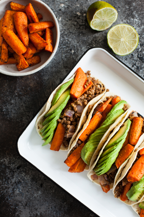Cumin Roasted Carrot and Lentil Tacos