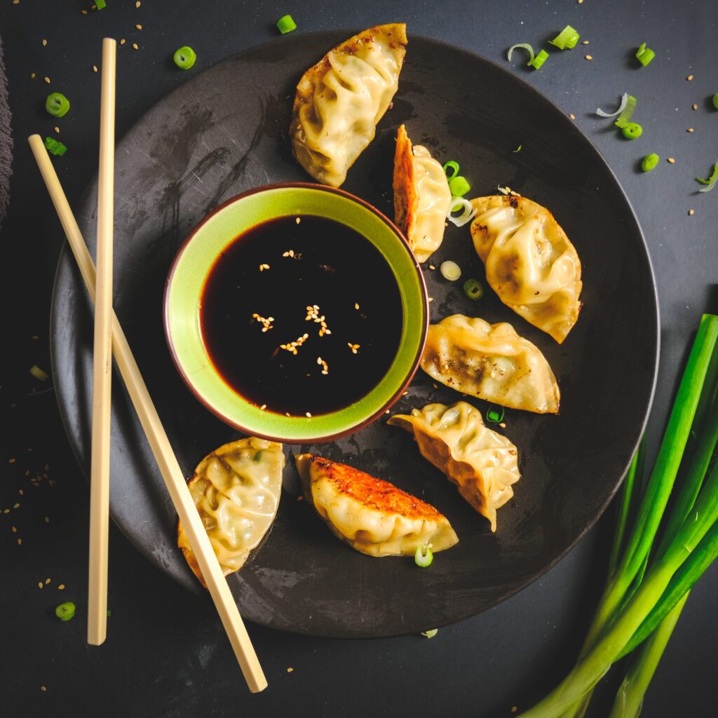 Lacy Chicken or Pork and Beluga Lentil Gyoza