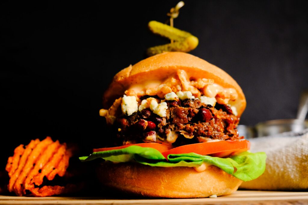 American Western Blue and Crispy Onion BBQ Burger