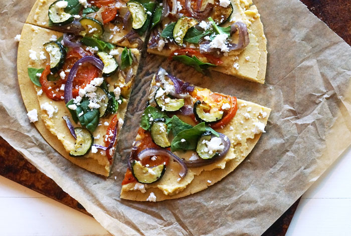 Gluten Free Mediterranean Socca Flatbread Pizza