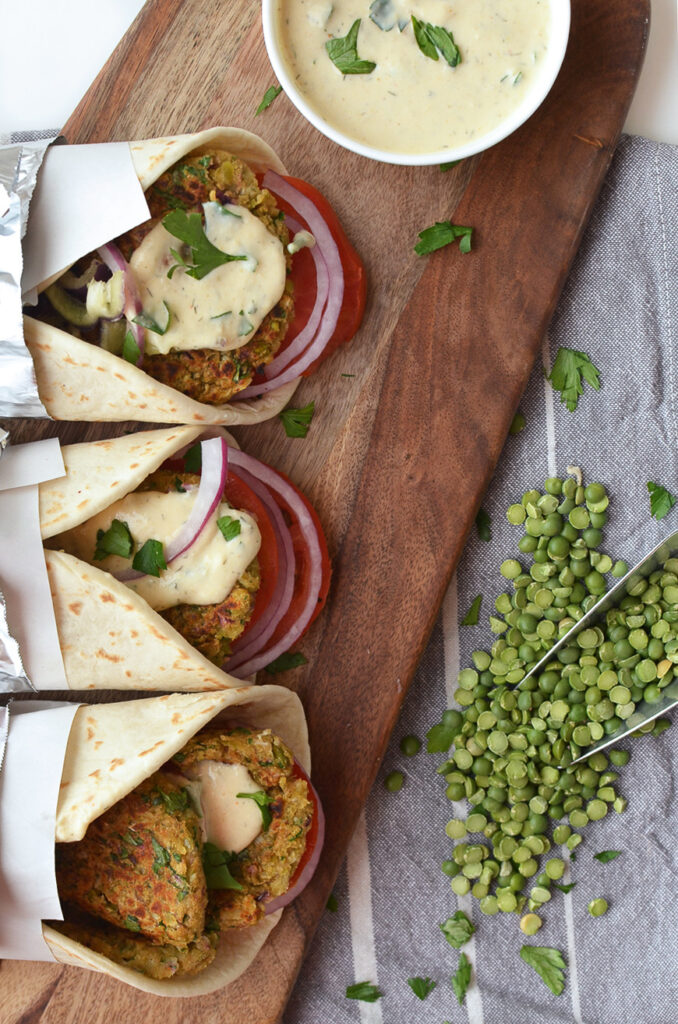 Green Pea Falafel Patties with Hummus