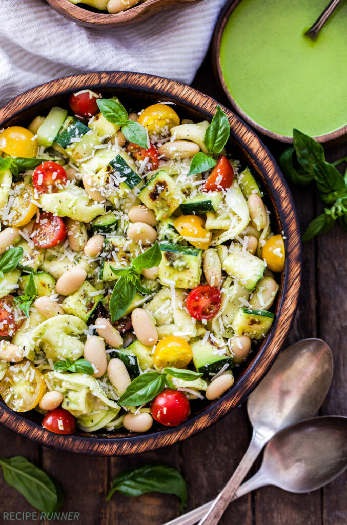 Grilled Zucchini, White Bean, Tomato and Tortellini Pasta Salad