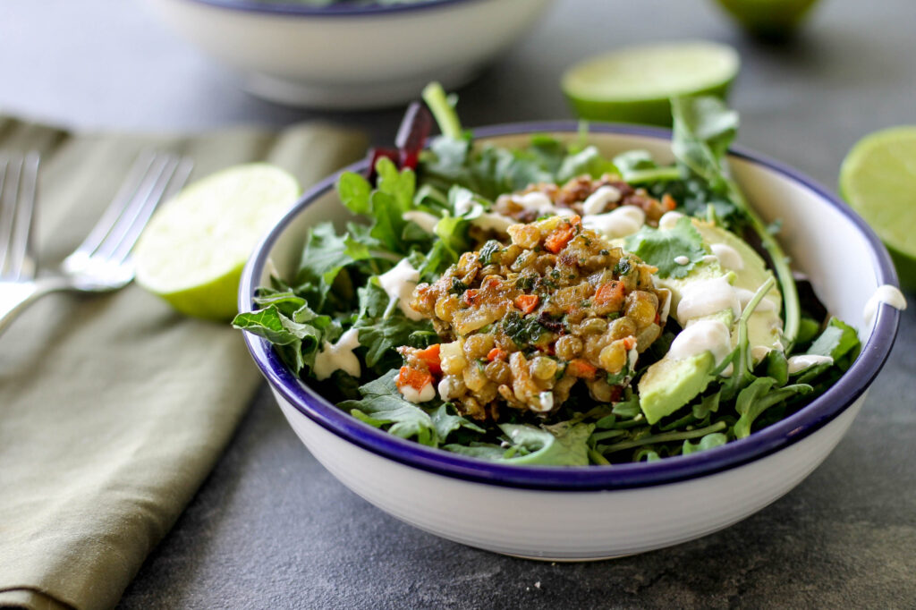 Southwest Lentil Patties with Creamy Lime Dressing