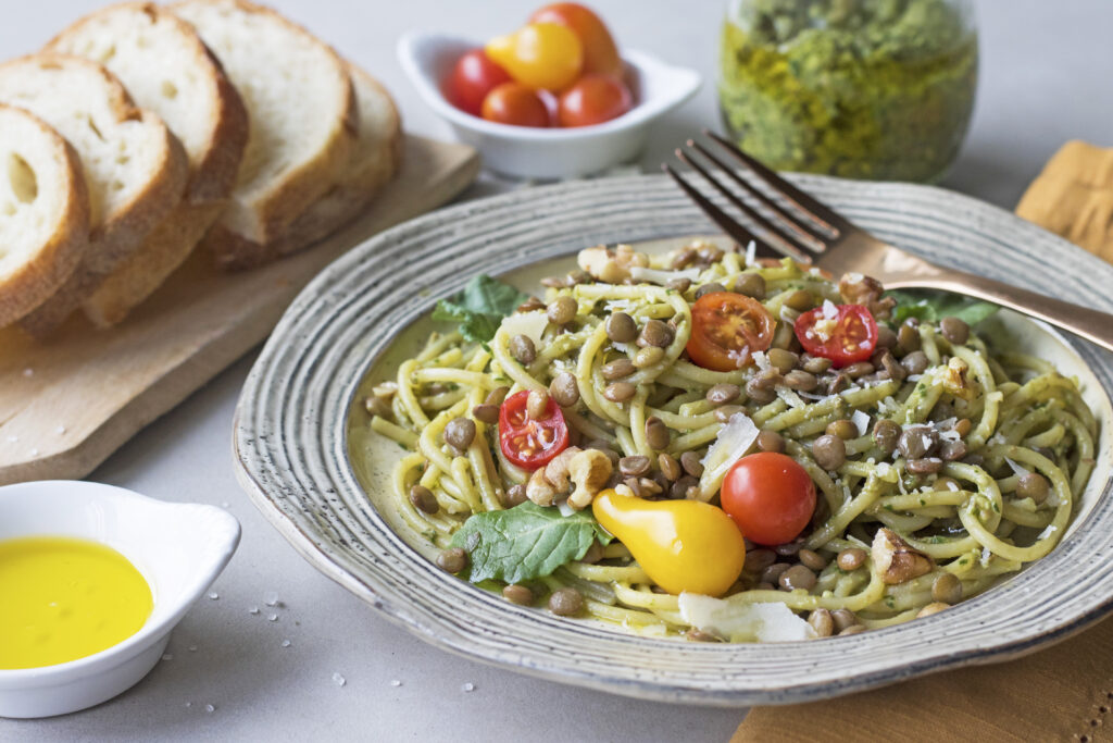 Lentil Walnut Pesto Pasta