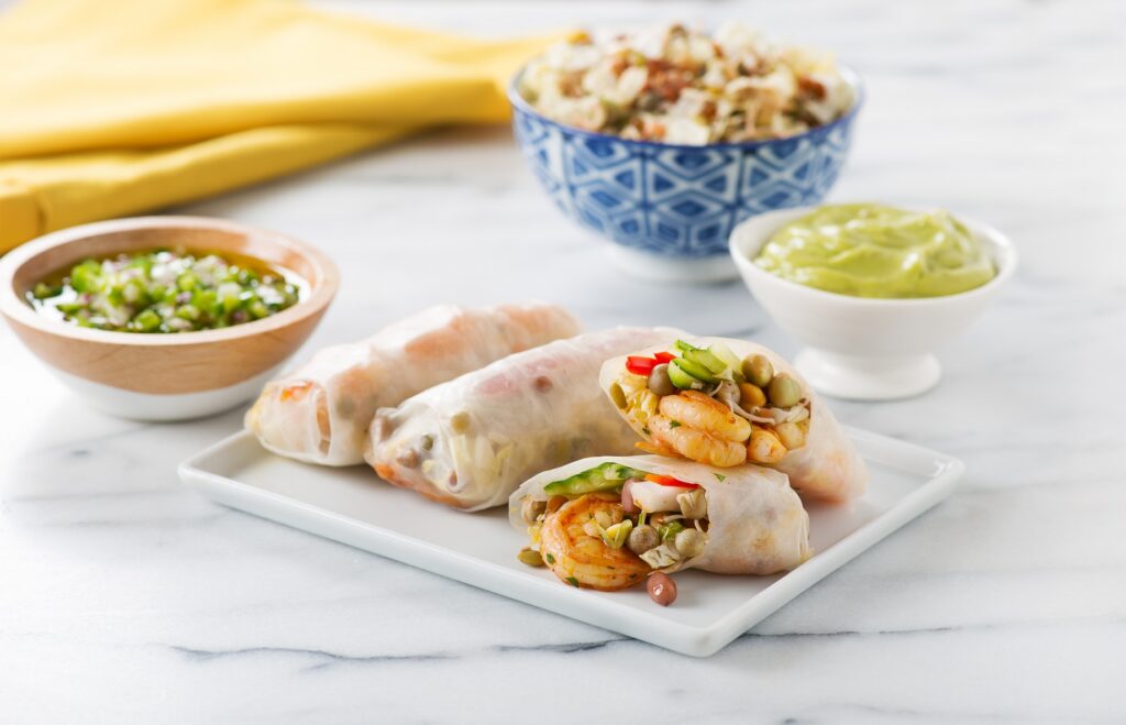 Lentil Sprout Spring Rolls with Shrimp