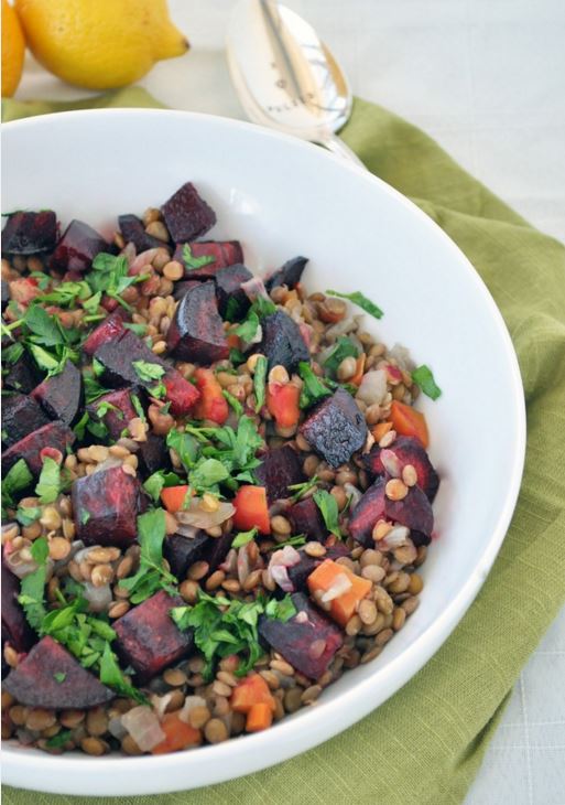 Lentils with Roasted Beets and Lemon