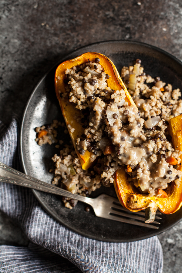 Millet Black Lentil Stuffed Delicata Squash