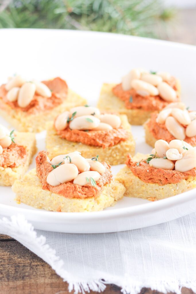 Roasted Red Pepper and Sun-Dried Tomato Cannellini Bean Polenta Squares
