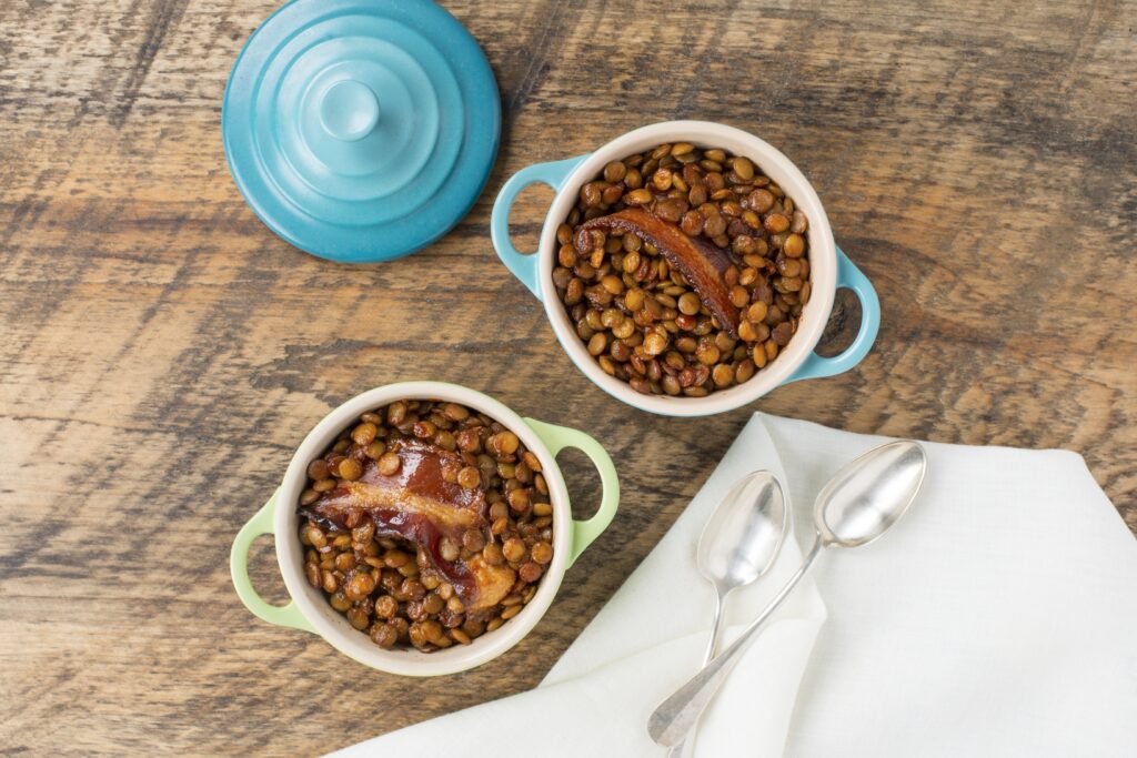 Smokey BBQ Baked Lentils With Pomegranate-Chipotle