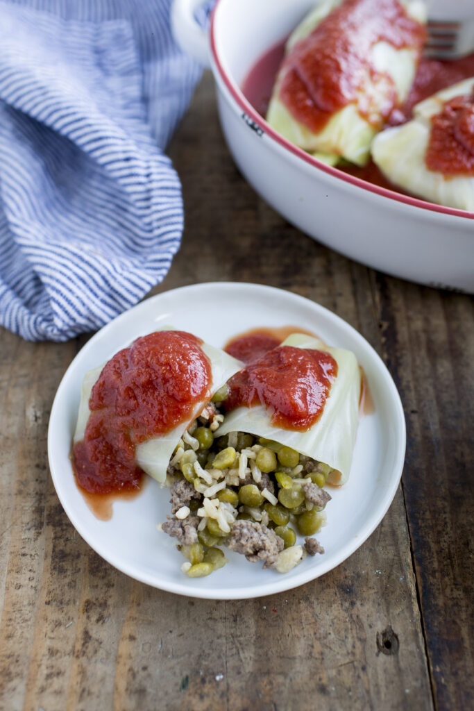 Stuffed Cabbage with Split Peas-Rice-Spiced Beef