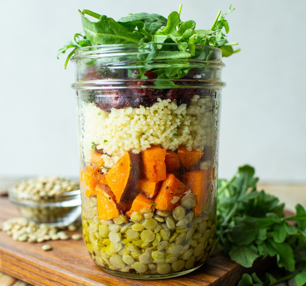 Sweet Potato and Lentil Mason Jar Salad