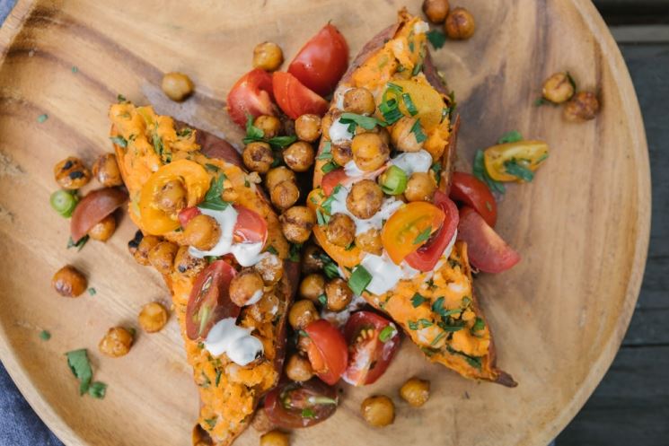 Twice-Baked Sweet Potatoes with Crispy Chickpeas