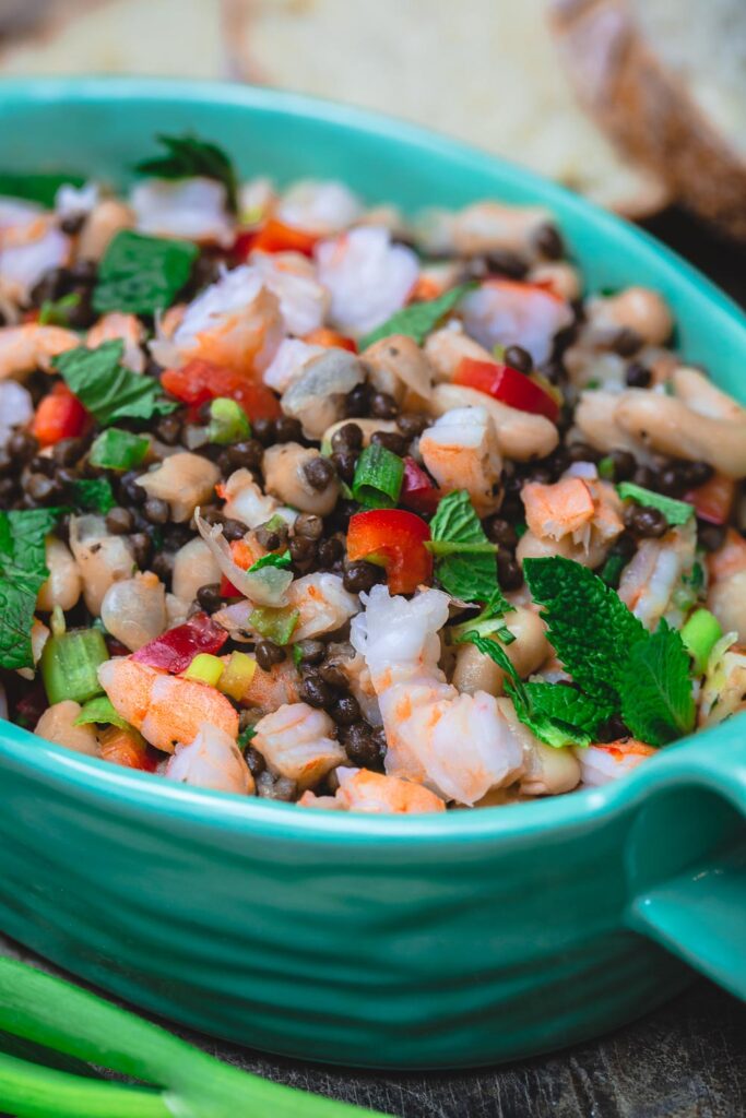 Tuscan-style White Bean Salad with Shrimp and Lentils