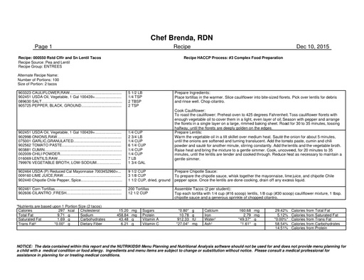 Roasted cauliflower and seasoned lentil tacos