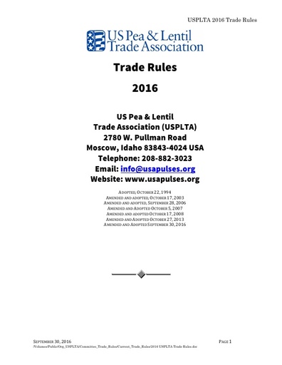 2016 USAPLTA Trade Rules
