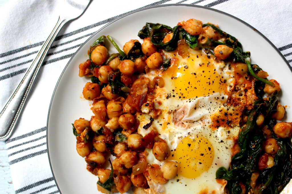 Spinach Chickpea Egg Nest