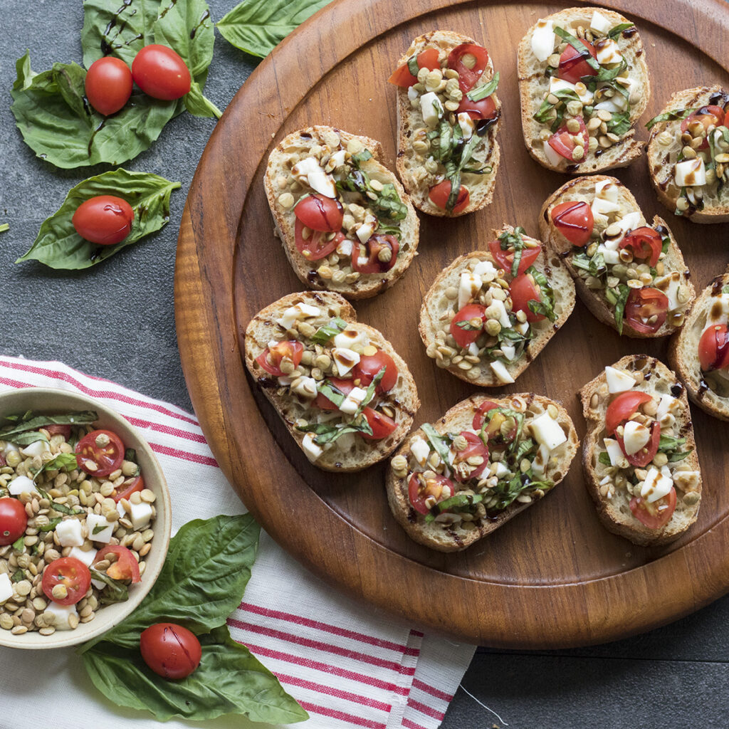 Lentil Caprese Bruschetta