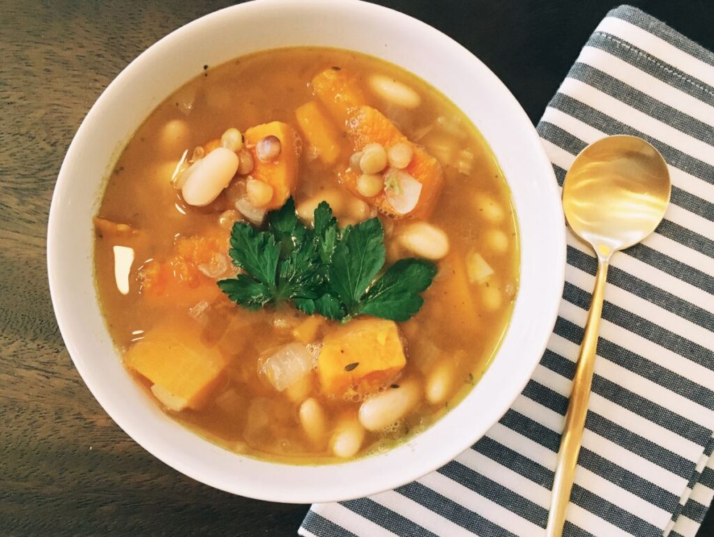 Lentils, Butternut Squash and White Bean Soup