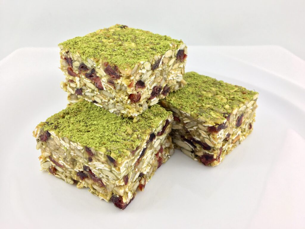 Chickpea Muesli Matcha Squares