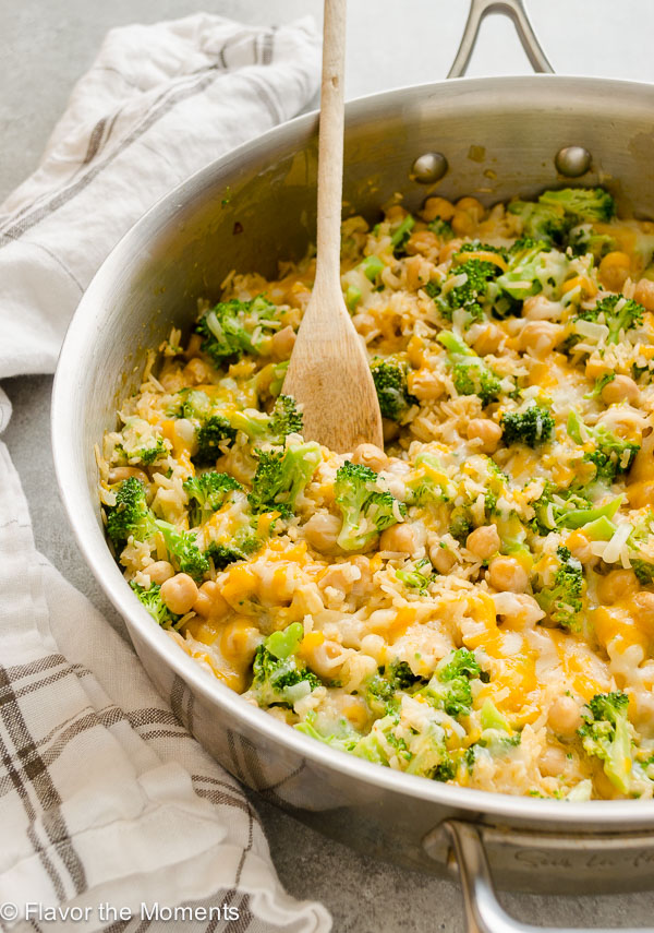 One Pot Cheesy Broccoli Chickpea Rice Casserole