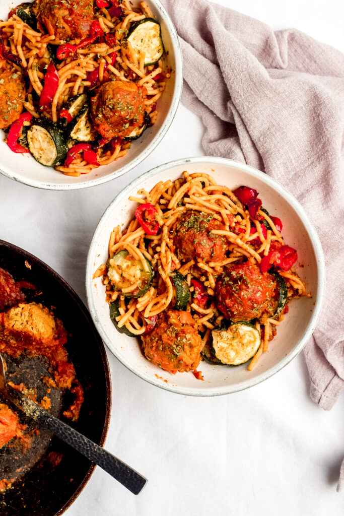 Spaghetti and Meatballs with Mediterranean Twist