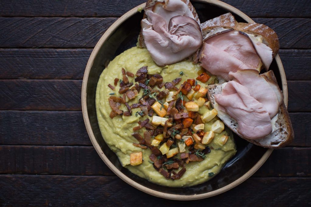 Split Pea Puree with Roasted Root Vegetables
