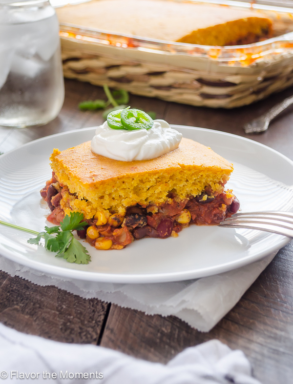 Three Bean Tamale Pie with Sweet Potato Cornbread Topping