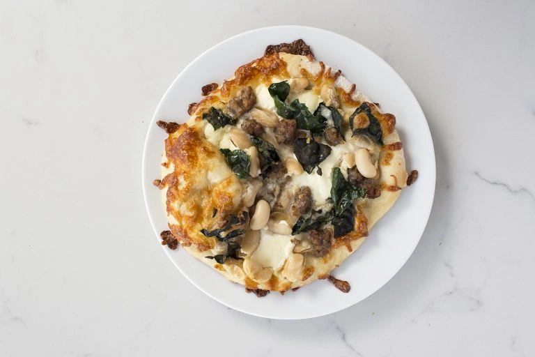 White Bean, Sausage and Kale Pizza