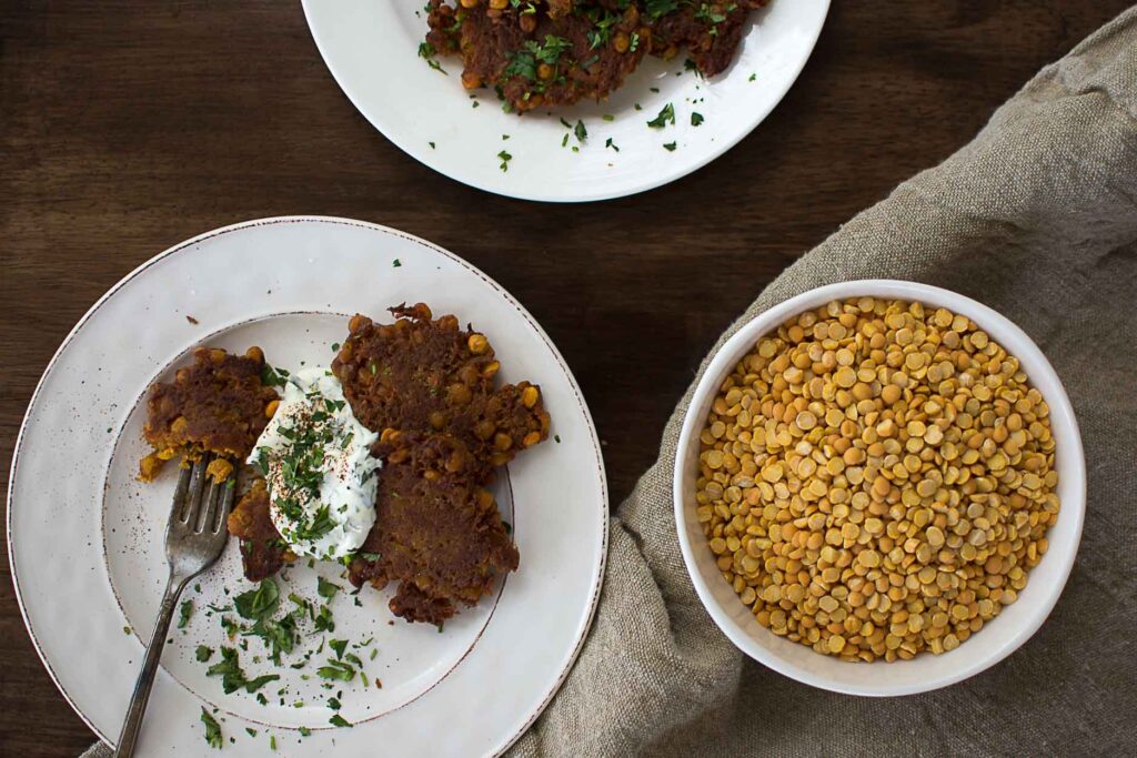 Sweet Potato and Yellow Split Pea Latkes