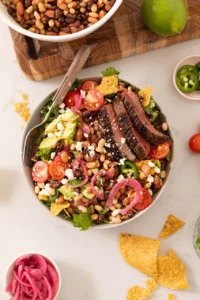 Mixed Bean Taco Salad with Flank Steak & Citrus-Lime Vinaigrette