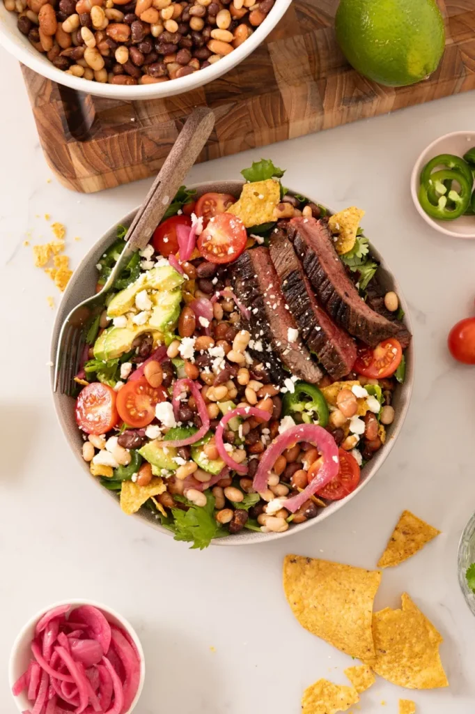 Mixed Bean Taco Salad with Flank Steak & Citrus-Lime Vinaigrette