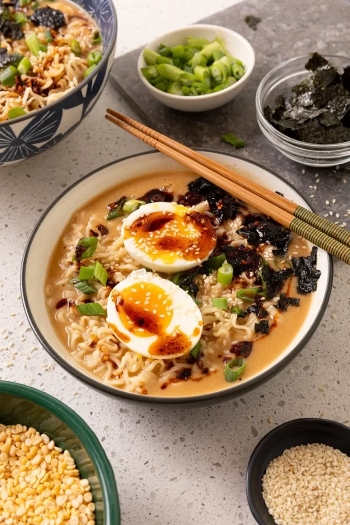 Split Pea Ramen Bowl with Jammy Egg & Chili Oil